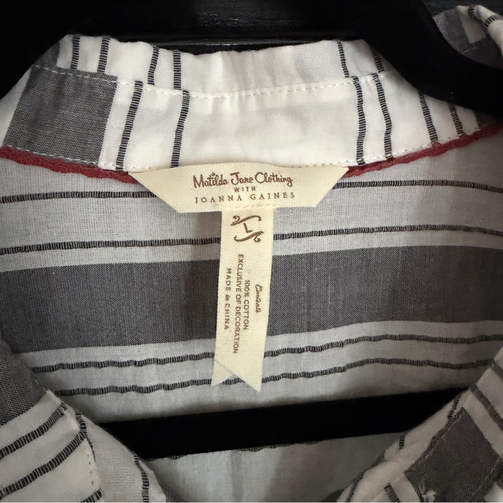 Matilda Jane x Joanna Gaines Striped Cotton Button Down Shirt Women Size L - Picture 5 of 10